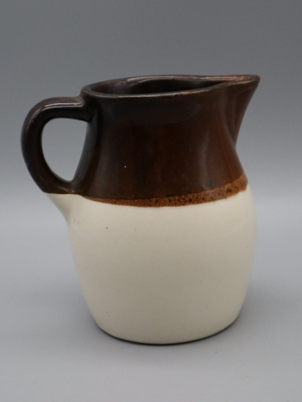 Vtg RRP Co. Roseville, Ohio Ceramic Pottery Jug Pitcher Cream & Brown Farmhouse